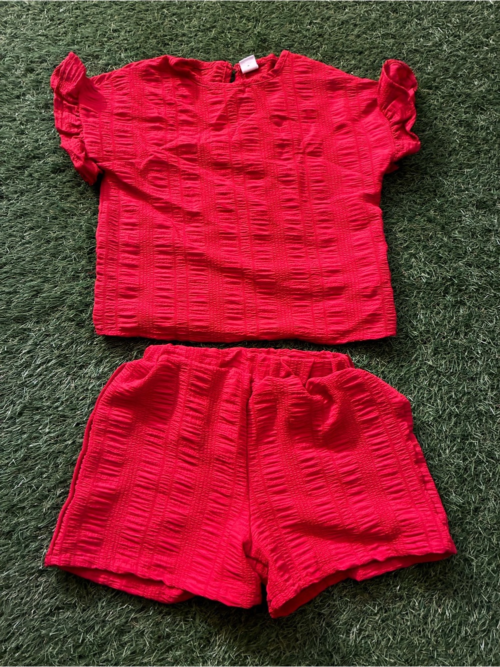 Children's Two-Piece Sets - Yellow & Red Textured Shorts and Top Sets - Picture 3 of 3